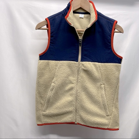Old Navy Boys Sherpa Vest Cream Navy and Orange Trim Sz 10-12 - Picture 1 of 6